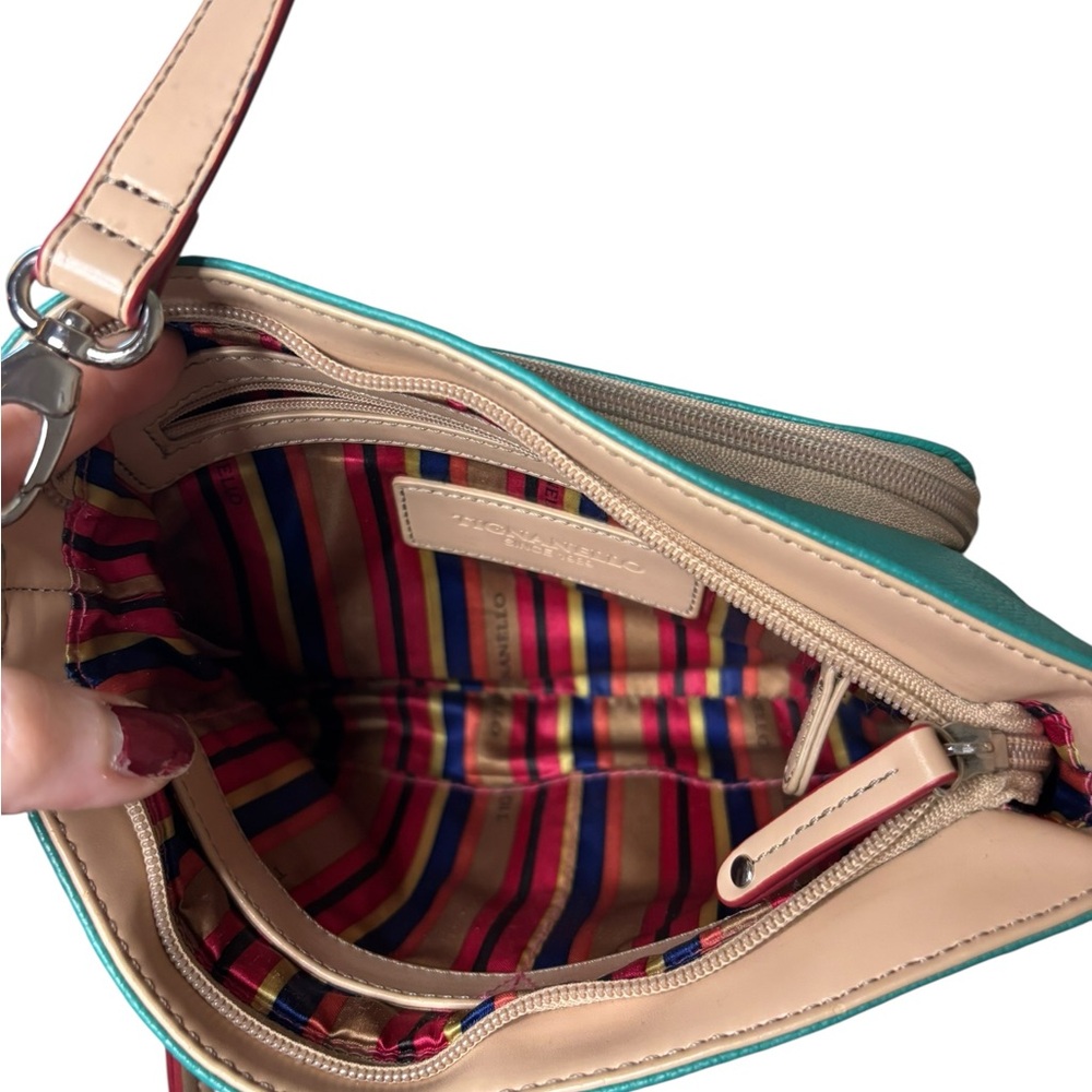 Tignanello Leather Crossbody Teal Tan Colorblock 10x7 Multi Pocket - Picture 5 of 9
